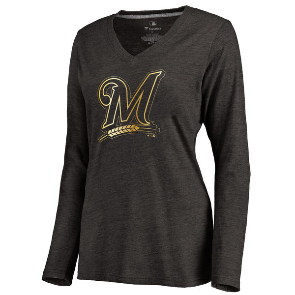 2020 MLB Milwaukee Brewers Women Gold Collection Pullover Hoodie Black 23